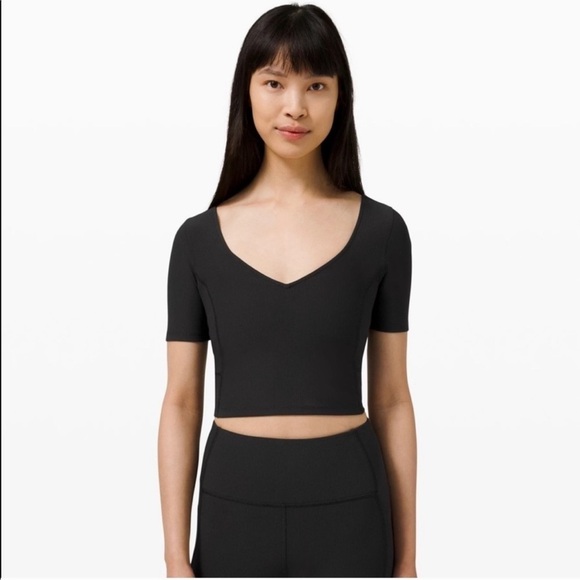 Lululemon Ribbed Contoured Align V-neck Yoga Short Sleeve T-Shirt Black - Picture 1 of 4